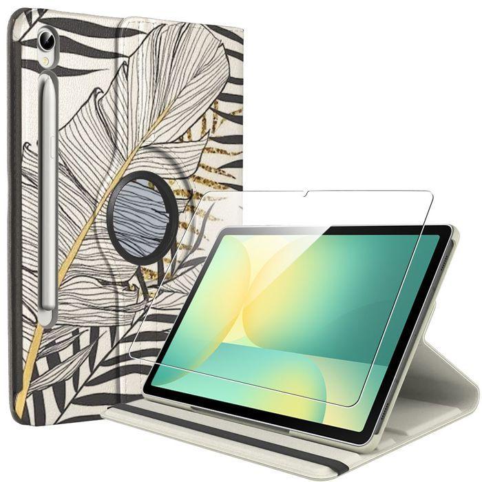 Coque + Verre Trempé - E.F.Connection - Samsung Galaxy Tab S10 FE / S9 FE - Rotatif - Motif Végétal - 360°