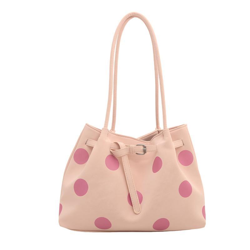 Polka Dot Shoulder Tote Bag Large Capacity Buckle Design For Daily Commuting Shopping