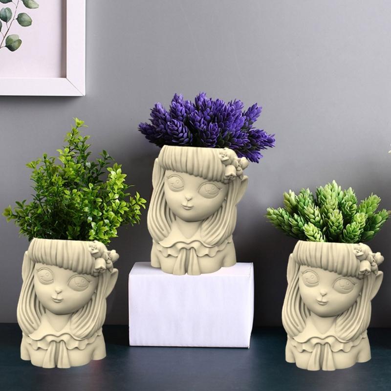 Geometric Little Girl Gypsum Silicone Molds Storage Box Mold for Making Succulent Plant Pot Flower Pot Pen Holder