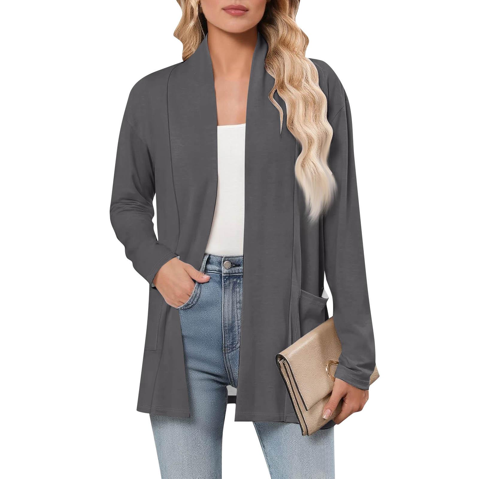 Mianduijifengba Dames Cardigan met Lange Mouwen V-hals Mode Shirt Lichtgewicht Casual Los Dunne Cardigans Met Zakken XL
