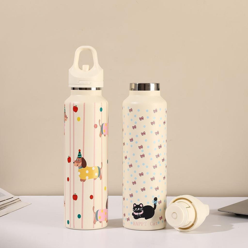 Cartoon Cat Dog Pattern Stainless Steel Insulated Tumbler Thermos Bottle Thermal Water Vacuum Flask for Hot And Cold Beverages