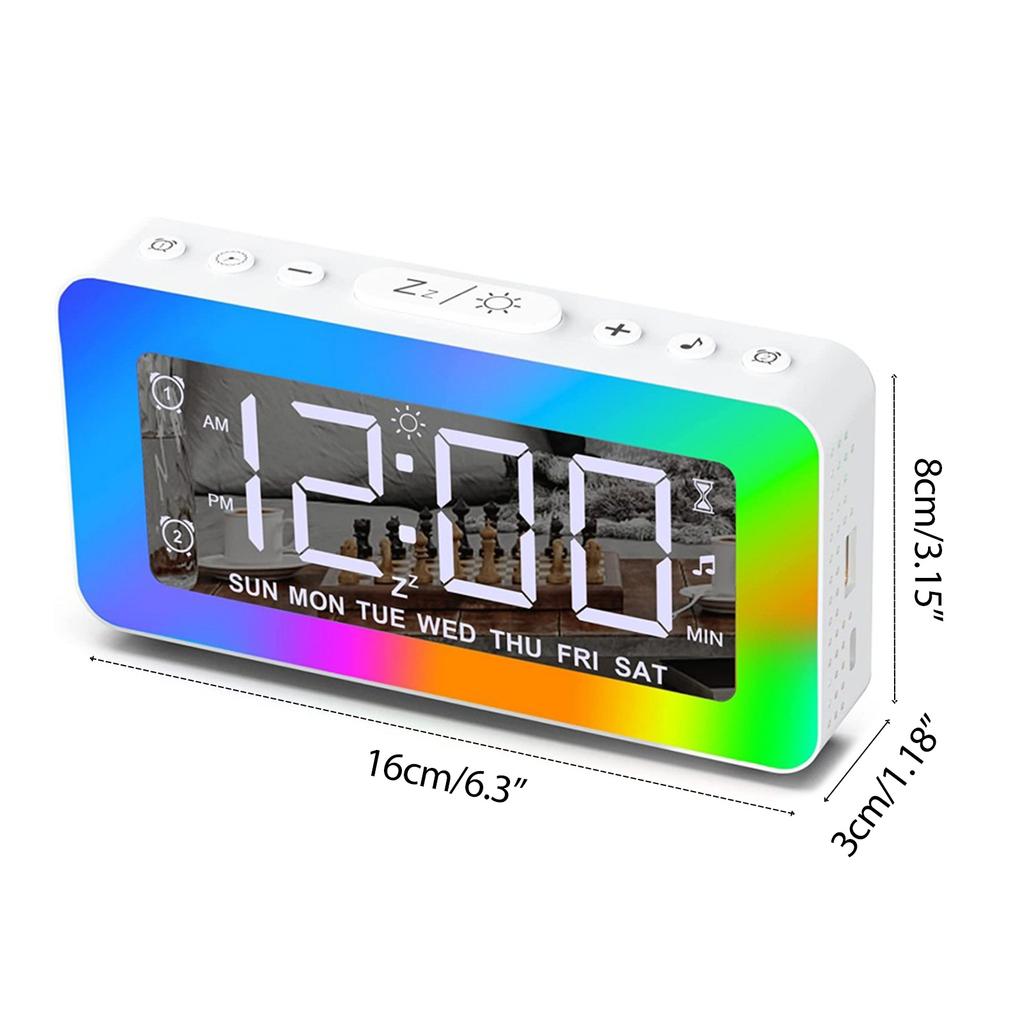 Digital Alarm Clock LED Desktop Clock Large Display USB Powered 8 LED RGB Night Light Electronic Clock for Bedroom