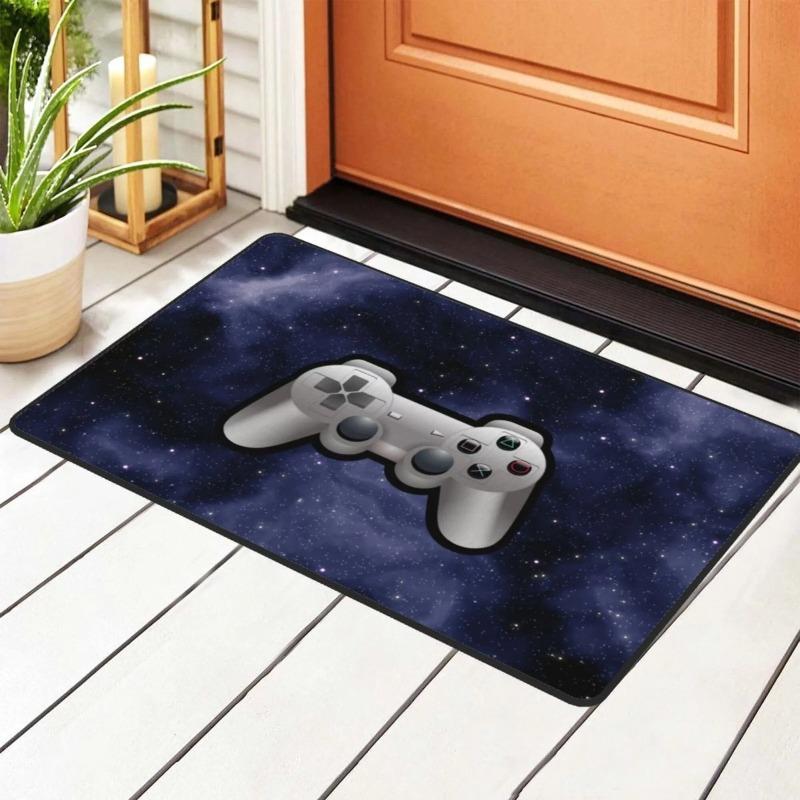 Gamer Zone Doormats Controller Design Neon God Mode Text Gaming Theme Mats for Game Room Entry Decor