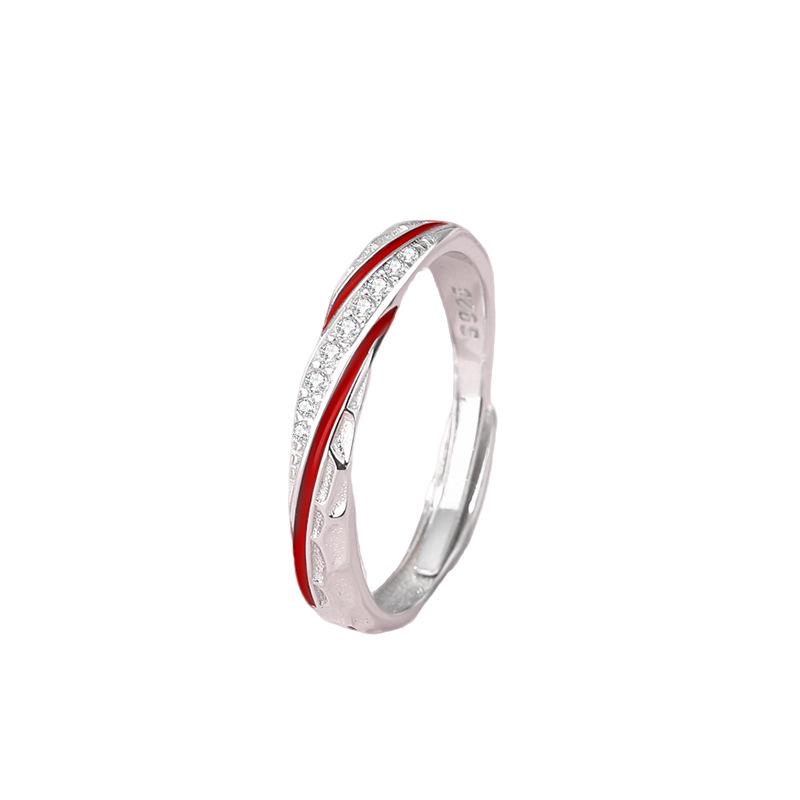 Tichya Mobius Couple Rings: S925 Sterling Silver Red Thread Open Rings with Simple Niche Design. Adjustable Open