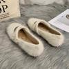 New Style Elegant Buckle Strap Fur Mary Jane Shoes Woman Cosy Soft Fluffy Ballet Flat Ladies Plush Shallow Loafers Concise Dress