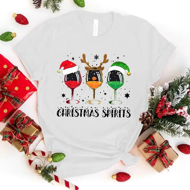 Neues Mode Christmas Spirits Rotweinglas Druck Grafik T-Shirt Unisex Mode Lässig Kurzarm Hemd Tee