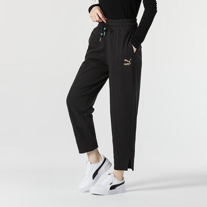Puma Cny Year Of The Dragon Collection New Year Solid Color Lace-Up Nine-Point Knitted Sports Pants Women pants Black 627271-01
