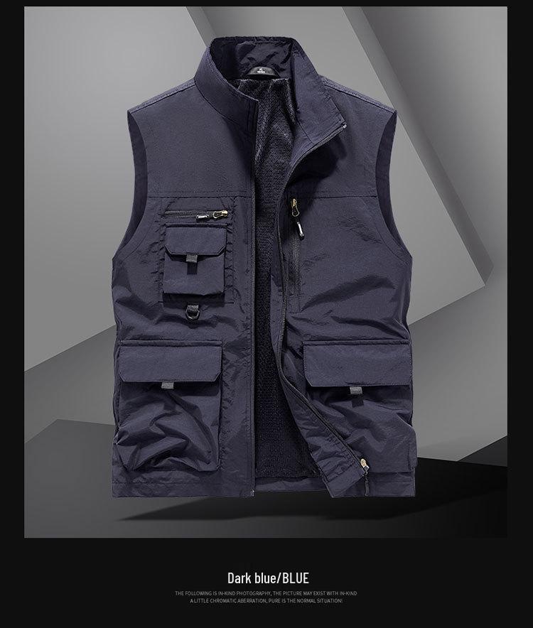 Men's Waterproof Quick-Dry Multi-Pocket Outdoor Photography Vest with Breathable Stand-Up Collar