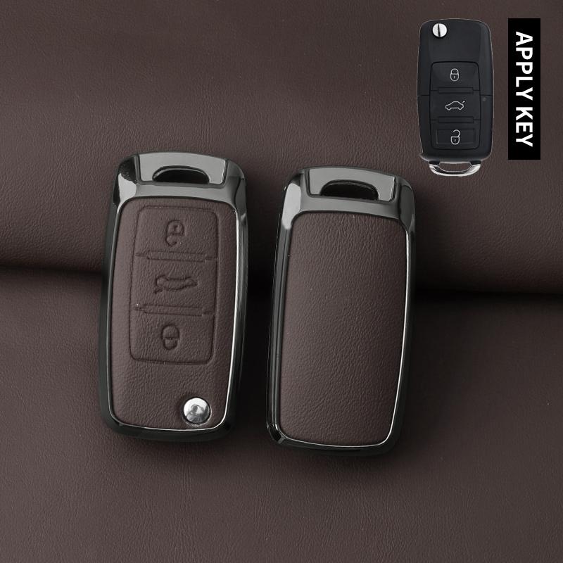Copritasto in Metallo e Pelle per Chiave Auto per VW Volkswagen Polo Tiguan Passat B5 B6 B7 Golf 4 5 6 MK6 Jetta Lavida Skoda Octavia Seat