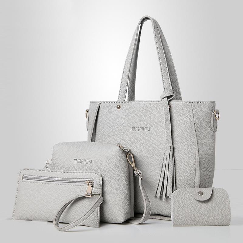 New Lychee Pattern Mother and Child Bag Four-piece Set Bucket Bag Fringed Shoulder Bag Handbag Women's Bag Large Bag Messenger Bag