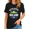 Stilvolles Reykjavik Island T-Shirt - Schwarzes Baumwoll-Tee mit Berg
