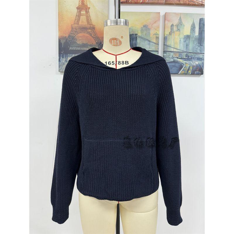 2025 Autumn and Winter Pullover Hooded Knitting Pocket Long Sleeve Five-Pointed Star Work Clothing Sweater Female Knitted Sweater