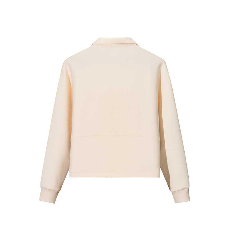 Anta Solid Color Polo Neck Pullover Long Sleeve Sweatshirt Women sweatshirt Corn-White 162617714-1
