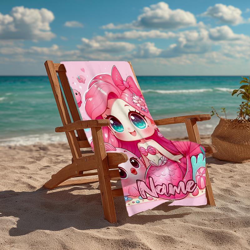 Custom Name Ultra-Soft Beach Towel with Mermaid Theme,Ideal for Pool - Camping, Diving - Perfect Travel Essential, Vibrant Beach Towel.