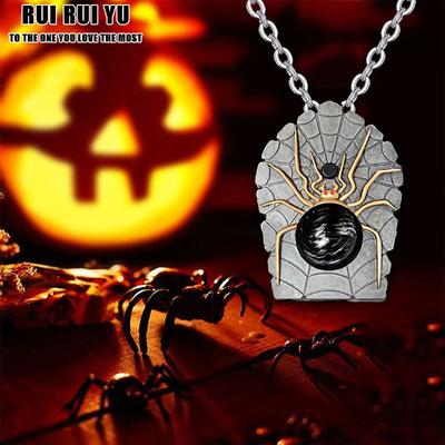 RUI RUI YU Moda Europea e Americana Personalità Retrò Gotico Ragno Nero Ciondolo Collana Esagerata Punk Catena Clavicola Halloween