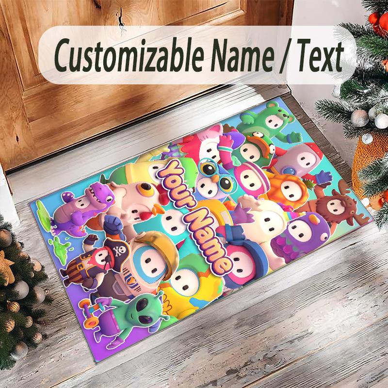 Personalized Crystal Velvet Carpet Custom Name Text,Fall Guys Anti Slip Area Rug For Home Decoration