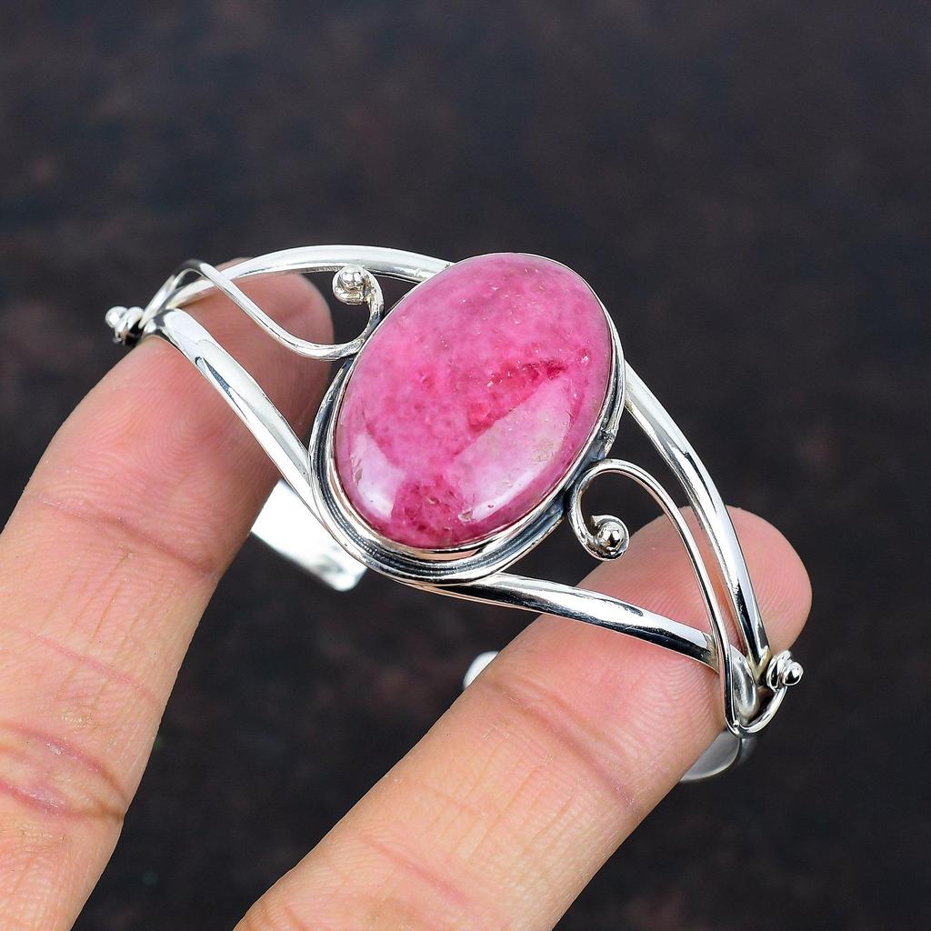 Rhodonite Gemstone Cuff Bracelet Elegant Jewelry 925 Sterling Silver Bangle Adjustable Handmade Cuff Bracelet Women Jewelry Engagement Gifts