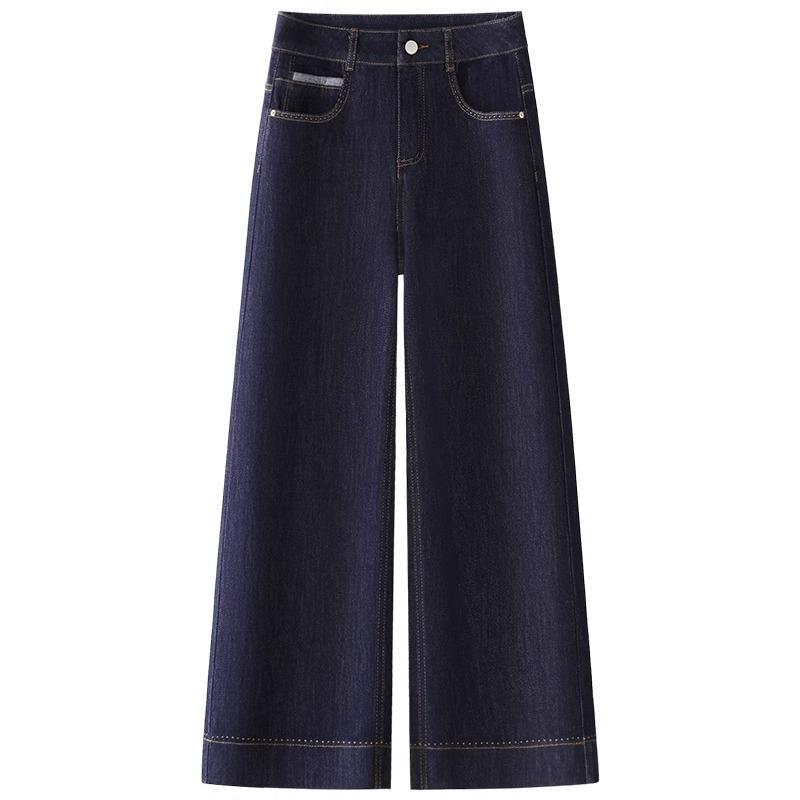 Women's High-Waisted Retro Denim Blue Cropped Wide-Leg Jeans, 2025 Spring/Autumn Collection