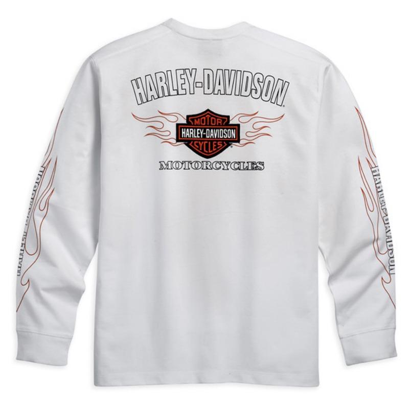 Harley-Davidson Herren S Strick Flamme Weiß Langarm Blumenprint T-Shirt