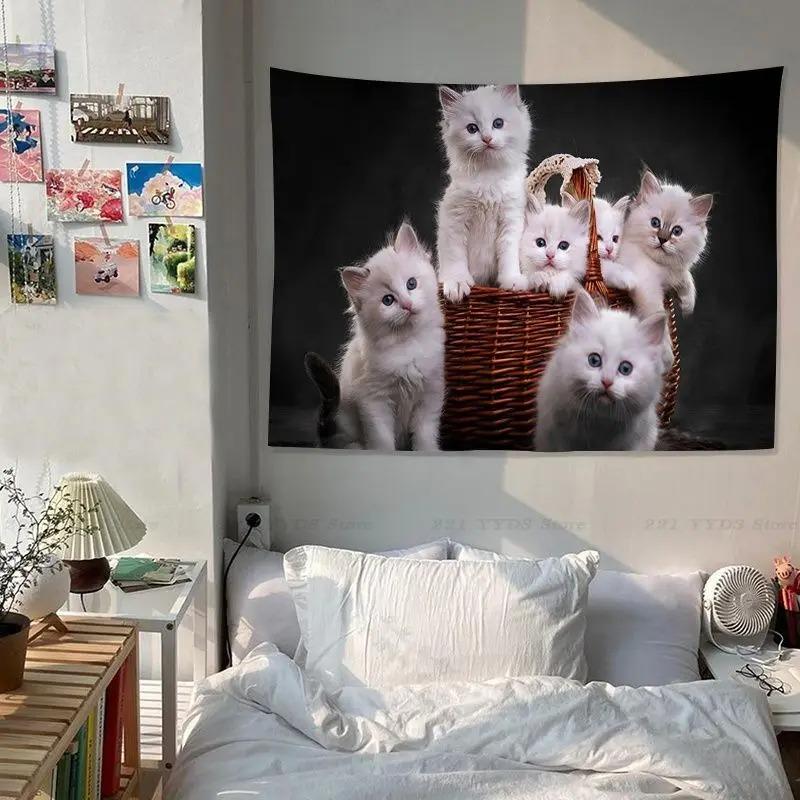 Office Living Room Tapestry Cute Pet Cat Tapestry Home Wall Decoration Tapestry