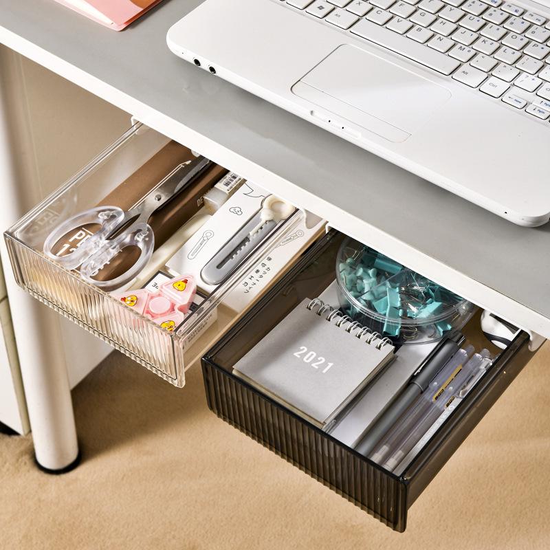 Under-Desk Drawer Storage Box with Hidden Pen Holder for Office Supplies and Stationery