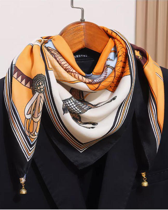 Magnetic - Printed Silk Scarf/ Neck Warmer, Fashionable And Versatile Silk Scarf
