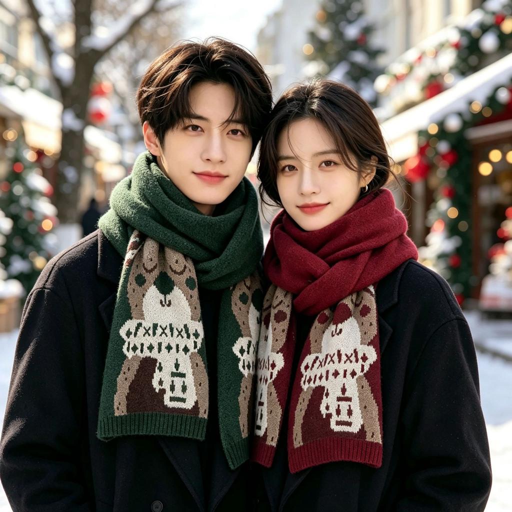 New wool embroidery autumn and winter knitting loose big head scarf to keep warm and thicken fashion scarf Christmas atmosphere