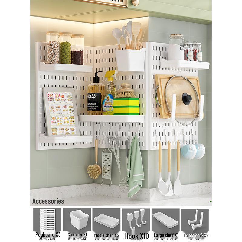 Punch-Free Perforated Board Rack with Accessories for Kitchen and Bedroom