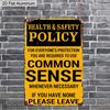 2D Flat 1pc Retro Warning Aluminum Decoration Plaque, "Health & Safety Policy - Use Common Sense" Lettering Sign, Warehouse Decor, Office Decor