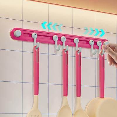 Dopamine Candy Color Towel 6 Head Hooks Plastic Kitchen Storage Hooks Suction Cup Hooks  Door