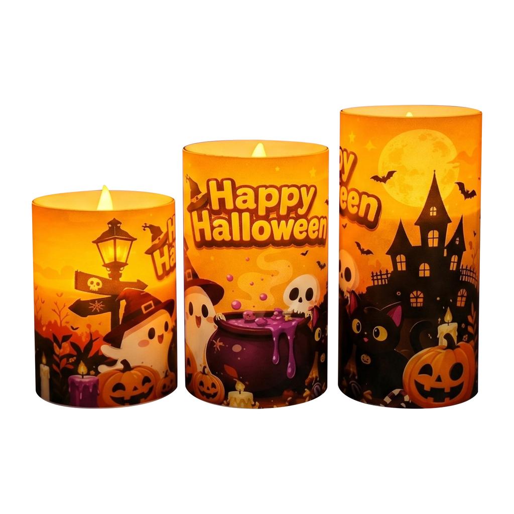 Halloween LED Flameless Candles Set of 3, Decor for Party and Holiday Decoration