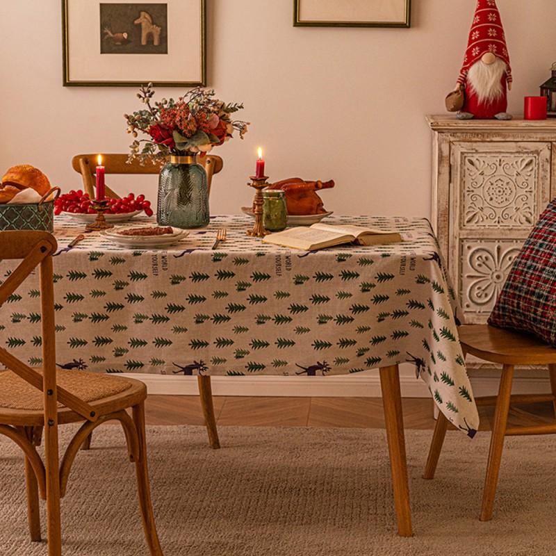 Christmas Gift Print Tablecloth New Xmas Faux Linen Dining Table Decor Backdrop