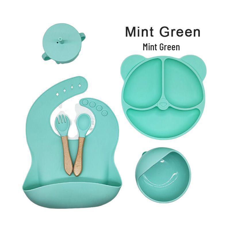 Silicone Children's Tableware Set - 6-Piece Divided Plate & Bowl Feeding Kit