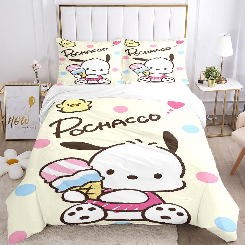 3pcs Pochacco Ideas Bedding Set Includes Quilt Cover and Pillowcases, Suitable for All Seasons, Machine Washable Ideal Gift W077