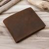 Carteira Masculina Trifold de Couro Genuíno Carteira Curta de Couro de Vaca Vintage com Bolso para Moedas com Zíper