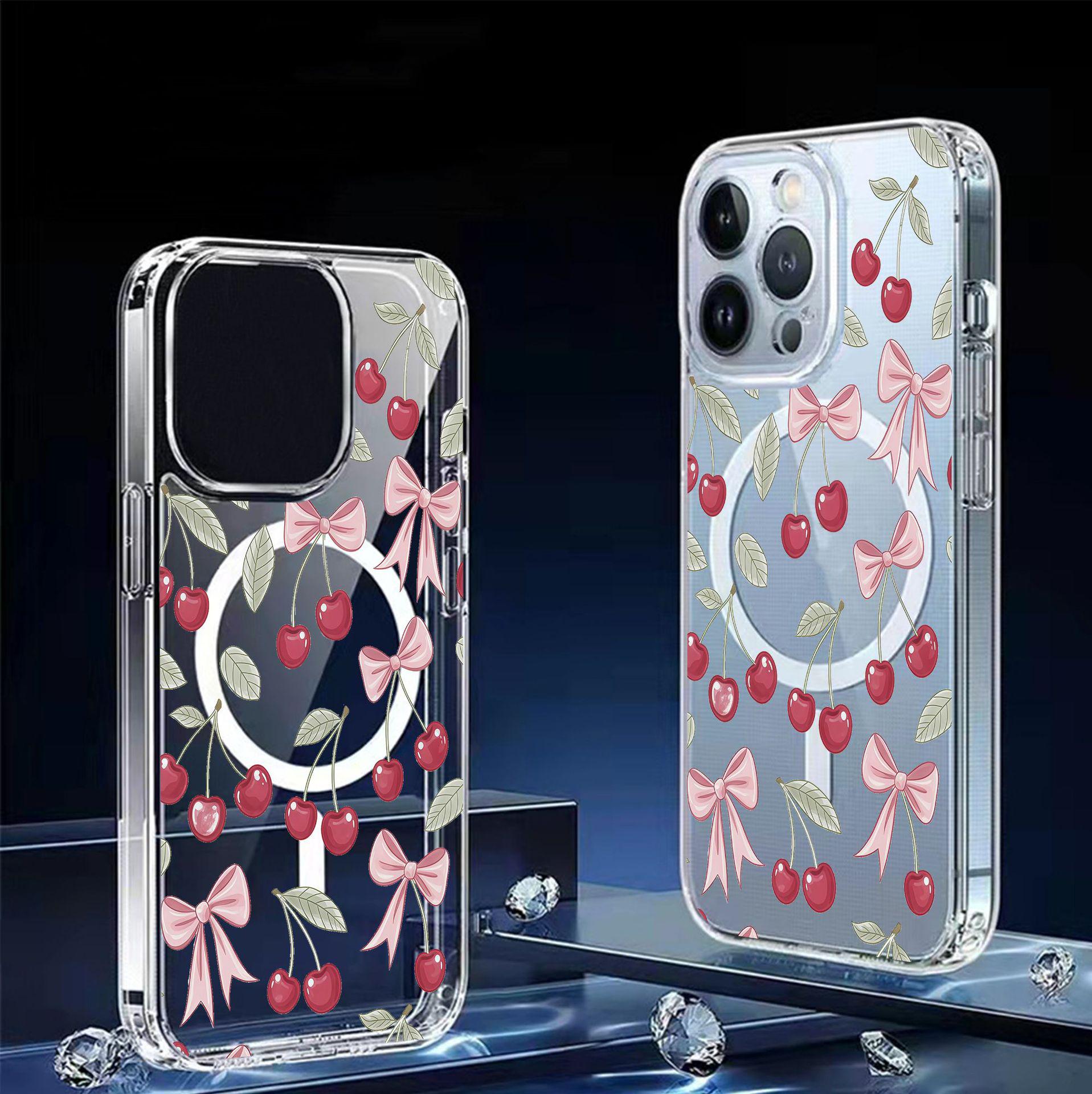 

Butterfly Cherry Magnetic Transparent Case for iPhone 14/15/16/17 Pro Max Galaxy S22 Ultra прозрачный
