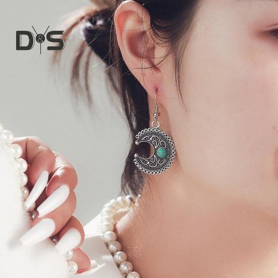 1 par kvinner dingler øredobber etnisk halvmåne form retro bohemsk stil faux turkis rustfri legering ørepynt smykker langhengende øredobber