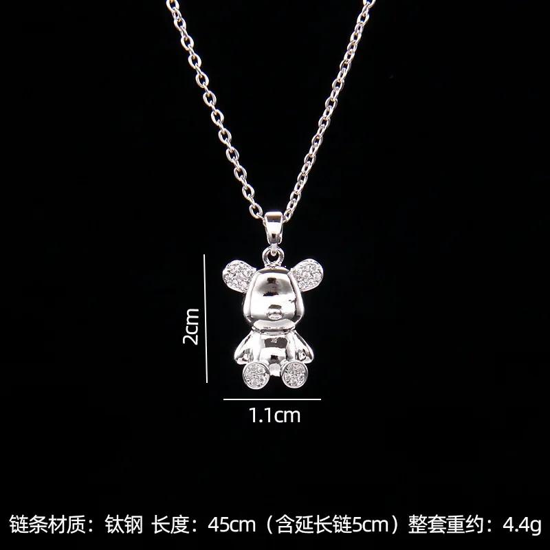

Stainless Steel Chain Classic Shiny Zircon Cute Bear Pendant Necklace for Women Lady Vintage Jewelry Accessories Gifts