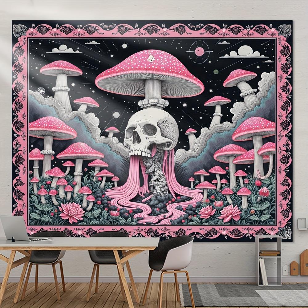 VIKAMA Dark Fantasy Tapestry Skeleton Mushroom Living Room Feature Wall Hanging Music Party Theme Bed  Breakfast Room Decor