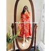 Krásné červené květinové midi šaty Indický Bollywood Etnický Kurta Set