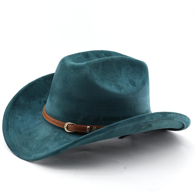 Classic retro belt, western cowboy hat, woolen jazz top hat, men's and women's ethnic style autumn and winter felt hat, big eaves hat