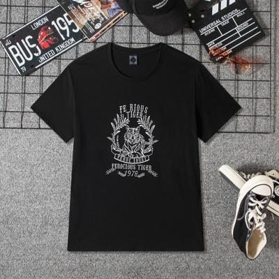 Camisetas de Algodón Sueltas de Manga Corta con Bordados de Verano para Hombre Cuello Redondo