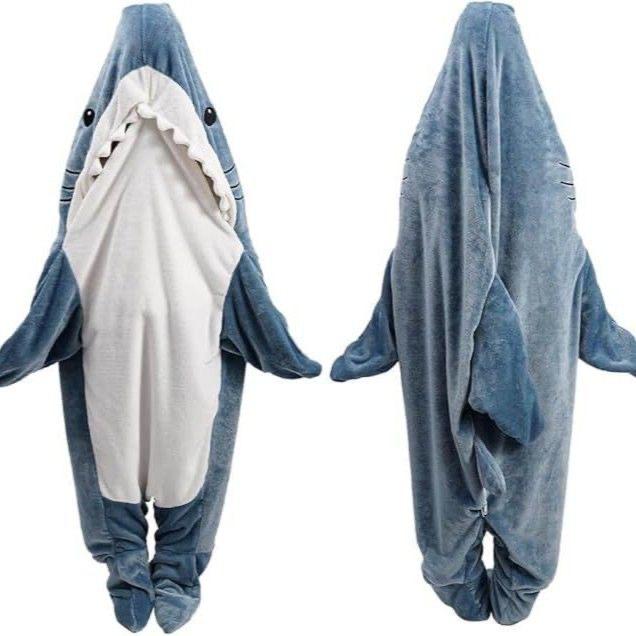 Sac de Dormit din Flanel cu Glugă de Rechin și Pijamale Cosplay - Salopetă All-in-One Caldă și Moale