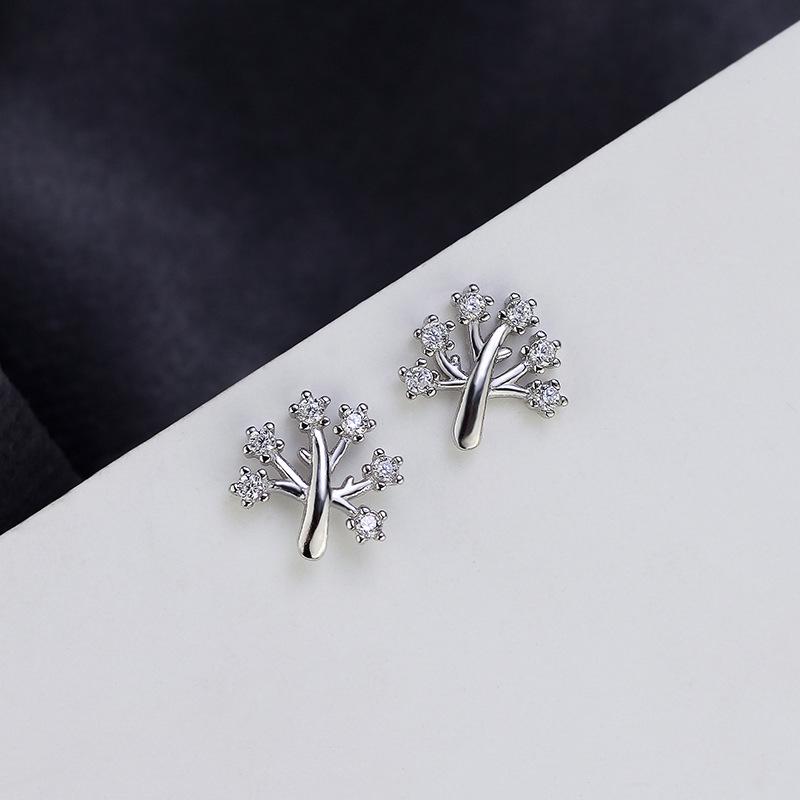 Elegant Zircon Stud Earrings: French-Inspired Christmas Tree Branch Design