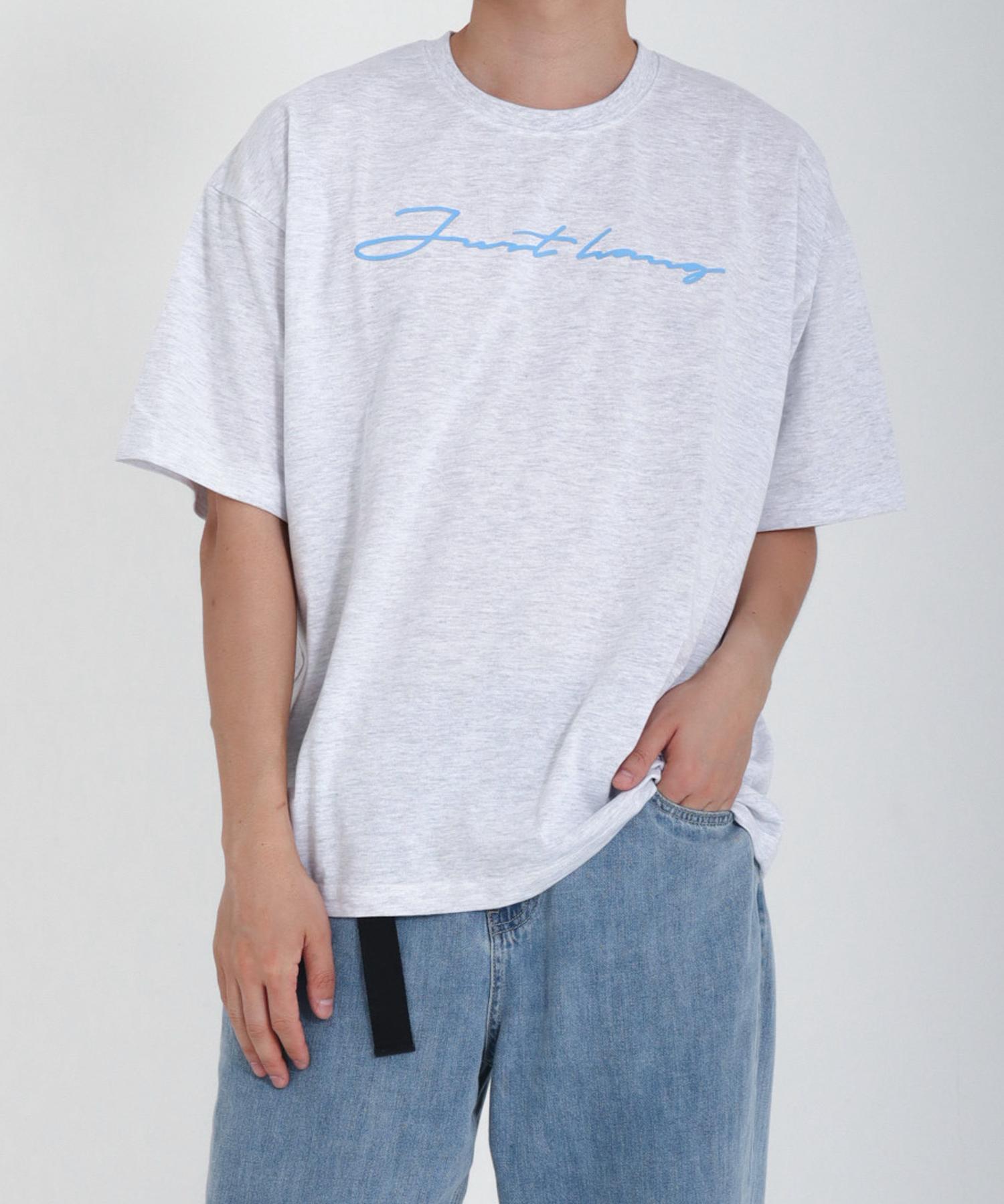Just Haeng Sky Blue 2Nd Logo Oversized Melange Short Sleeve Tee F