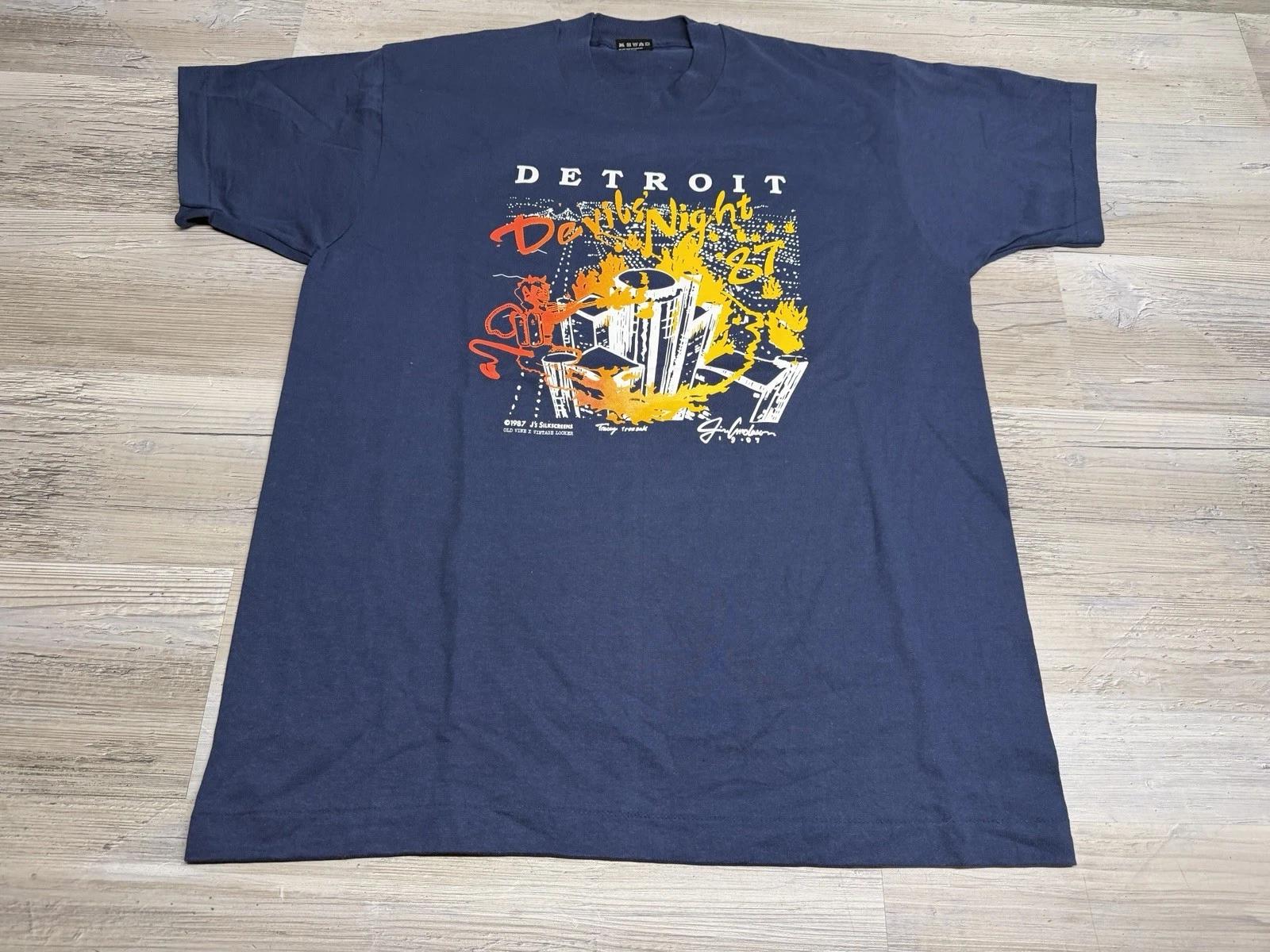 

Detroit Streetwear Graphic Tee Devils Night 1987 Single Stitch VTG REPRINT L #2 M