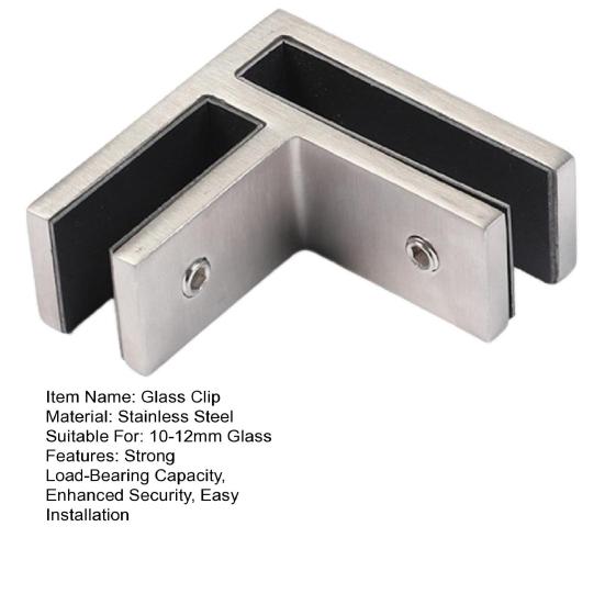 Clemă de sticlă din oțel inoxidabil 304 pentru balustradă neagră, cu garnituri de cauciuc puternice