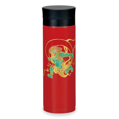 Bouteille Mug Laque Mitani Yamanaka, Rouge, 300ml, Bouteille Mug en Acier Inoxydable Laque Yamanaka, Design Dieu du Vent et Dieu du Tonnerre, M17322-2
