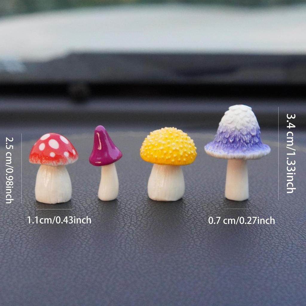 4 Pieces of Colorful Mushroom Car Dashboard Decoration, Resin Craft Miniature Fairy Garden Decoration, Cute Car Interior Accesso