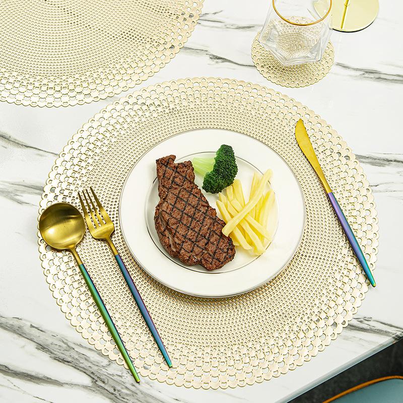 PVC Dining Coaster Set Decorative Table Mat PVC Bronzing Kitchen Supplies Antislip For Restaurant Pure Color Western Food CushionTable Decoration Mat